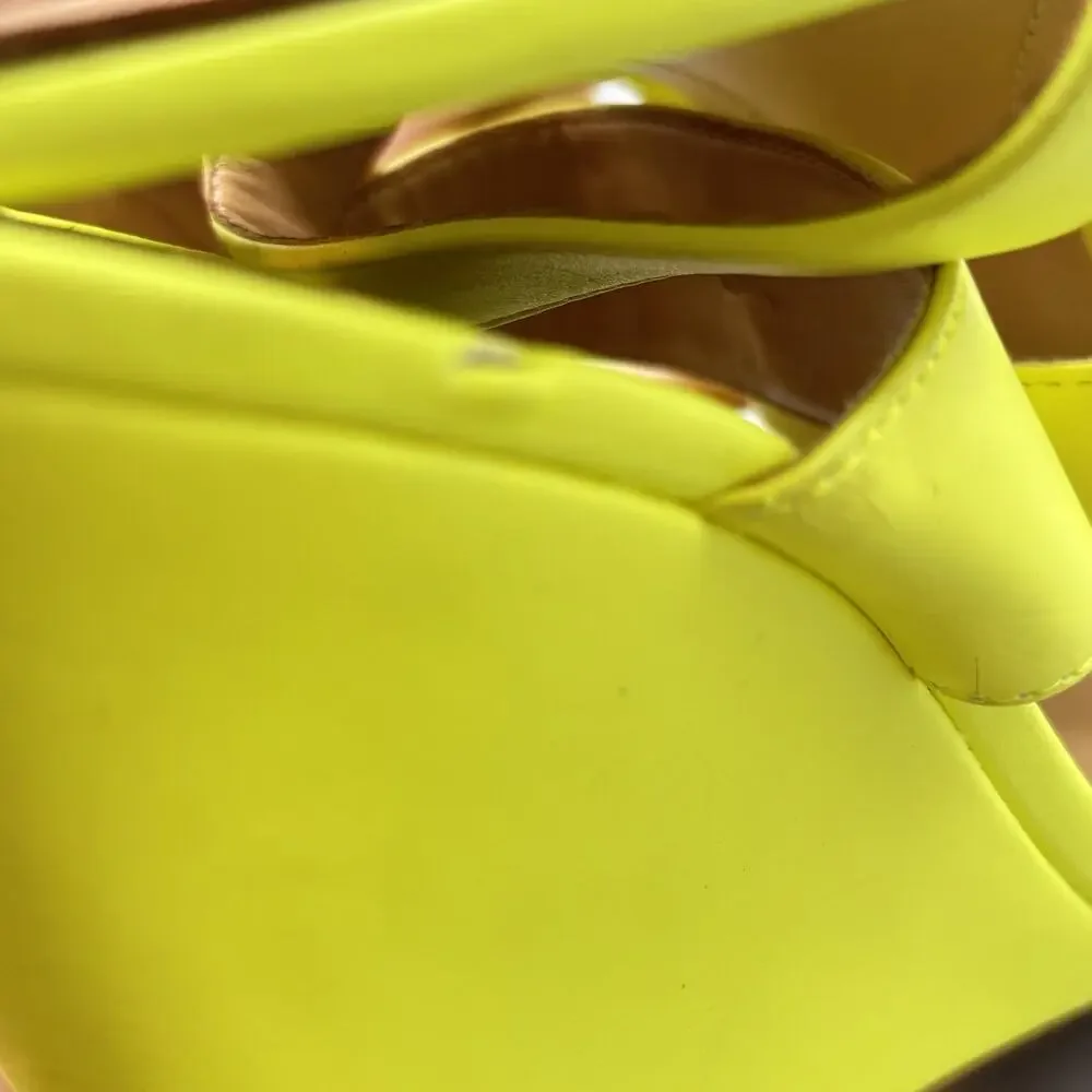 Schutz Shoes Womens 7 Yellow Leather Mule High Wedge Heels Pointed Toe Neon